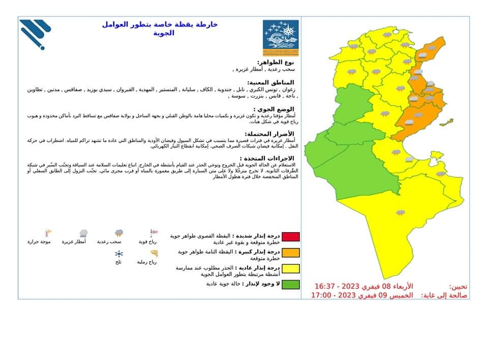 الرصد الجوي: الحذر واجب في 5 ولايات 